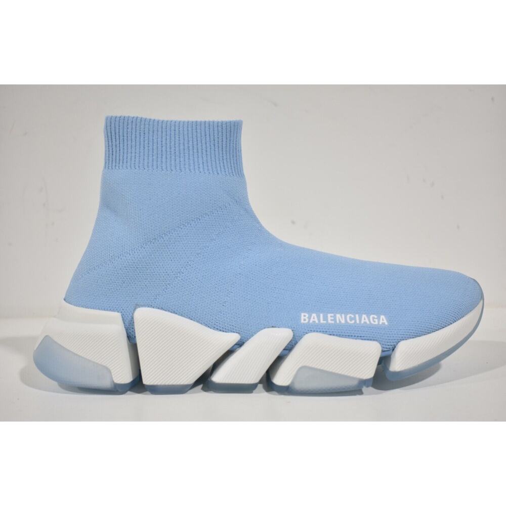 Balenciaga Speed 2.0 Sock Light Blue White High Top Knit Pull Trainer Sneaker 36 - Picture 2 of 12